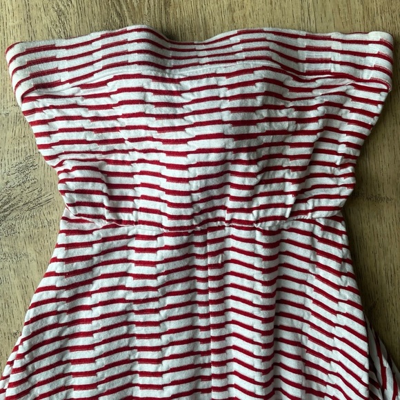 Maeve Anthropologie Red White Striped Strapless Dress S Handkerchief Hem Boho - Picture 2 of 5